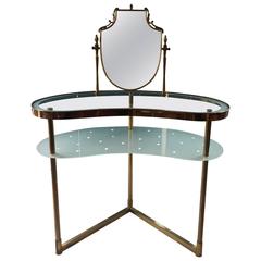 Vintage Italian Dressing Table and Chair, brass and glass, circa 1950s