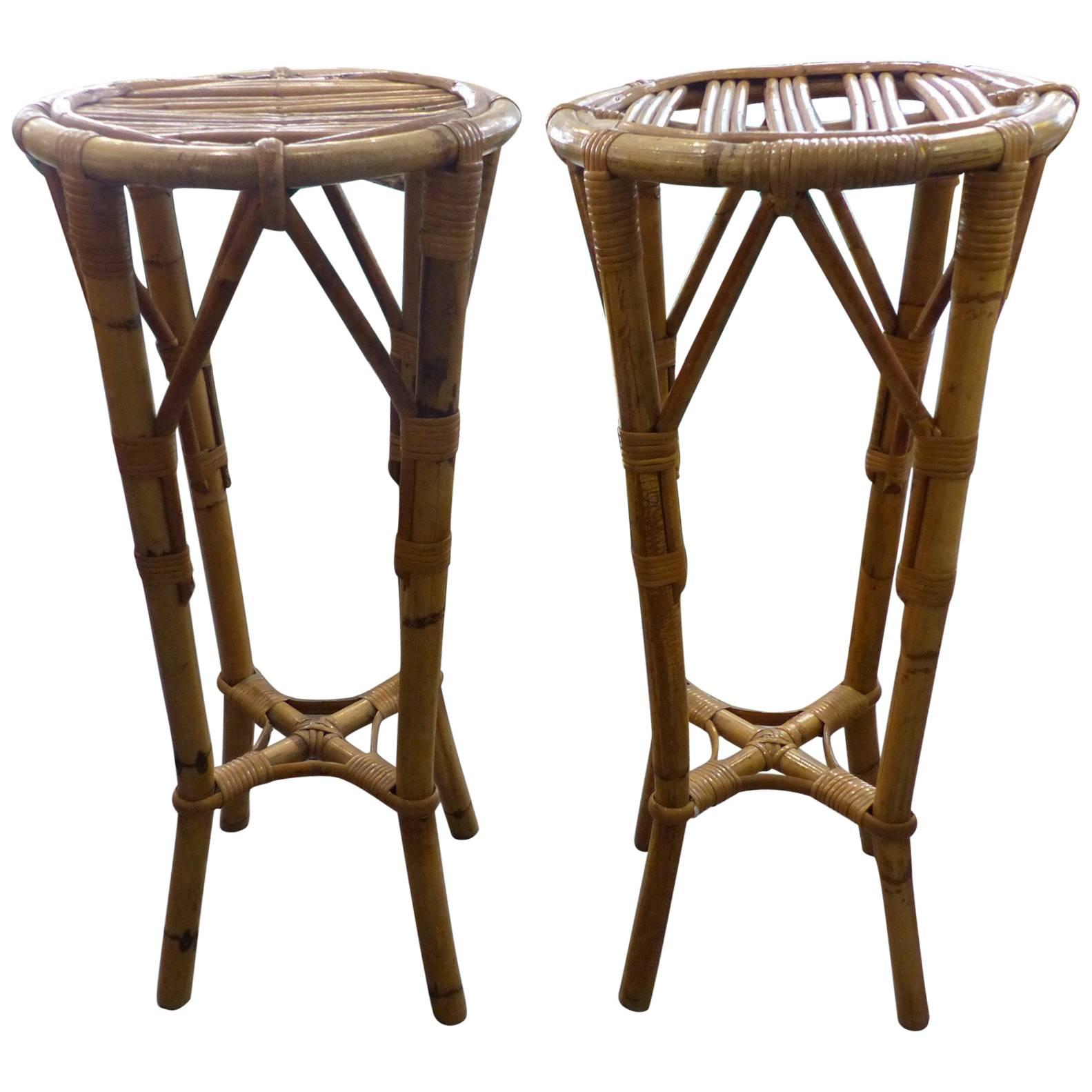 Beautiful Pair of Bar Wicker Stools, circa 1960 For Sale