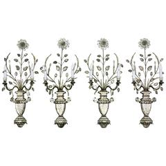 Antique Crystal Glass Wall Light Sconces, French Maison Baguès, Set of Four 6