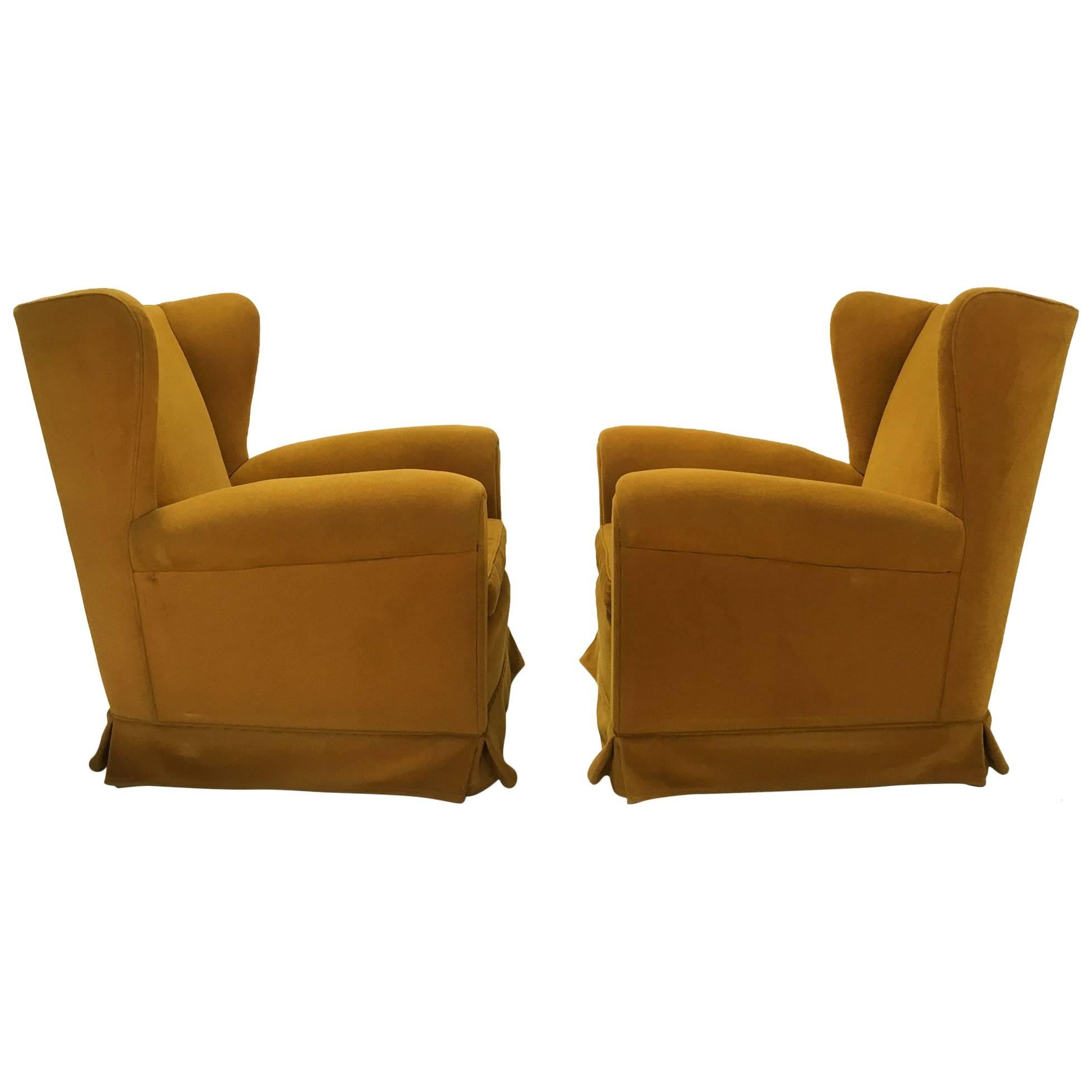 Italian Wing Back Lounge Chairs, Pair For Sale