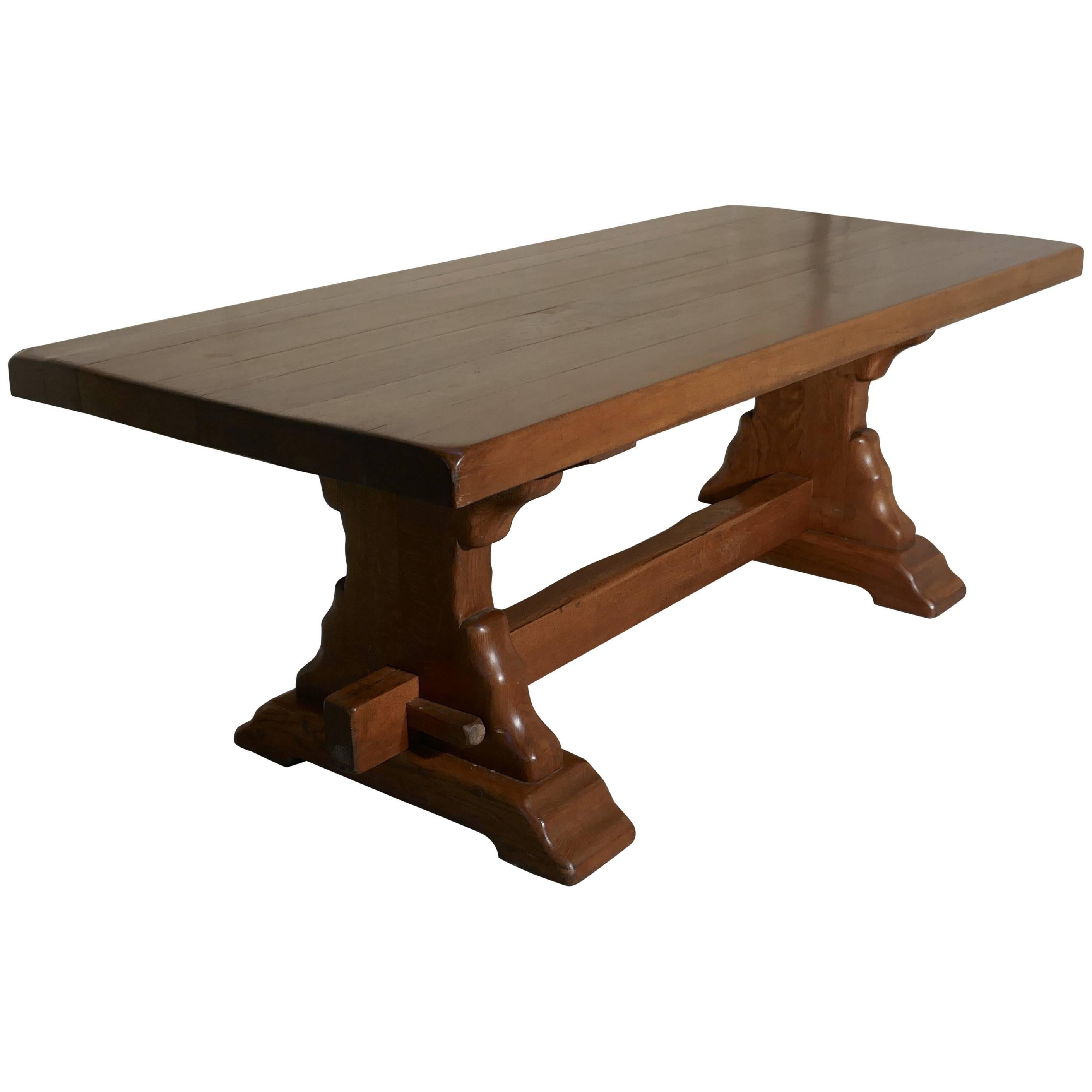 Large French Golden Oak Arts and Crafts Refectory Table