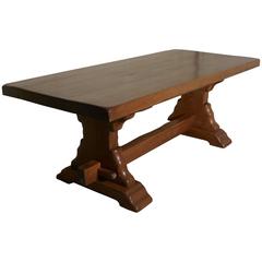 Antique Large French Golden Oak Arts and Crafts Refectory Table