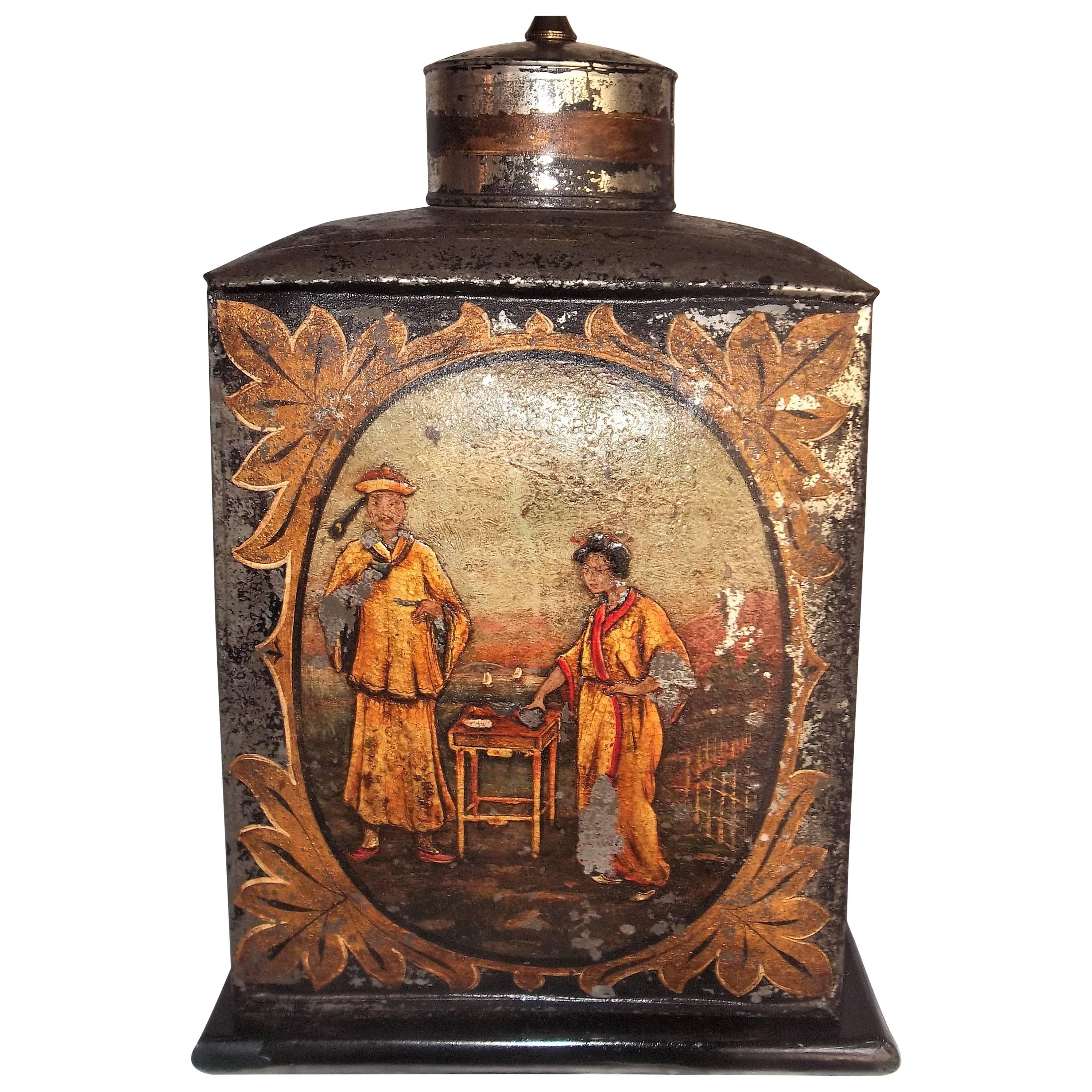 Late Regency Chinoiserie Decorated Tole Tea Canister
