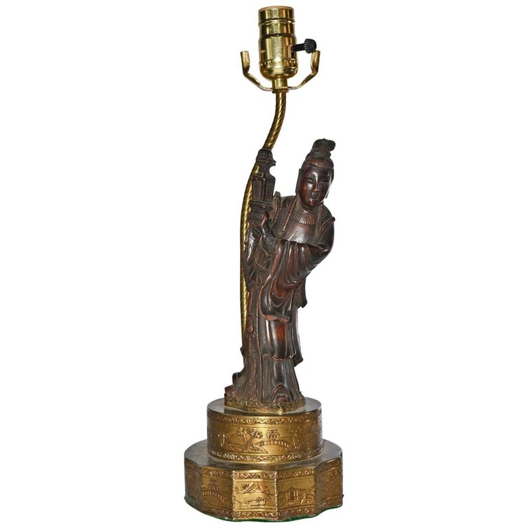 Vintage Chinese Figure Lamp For Sale at 1stDibs