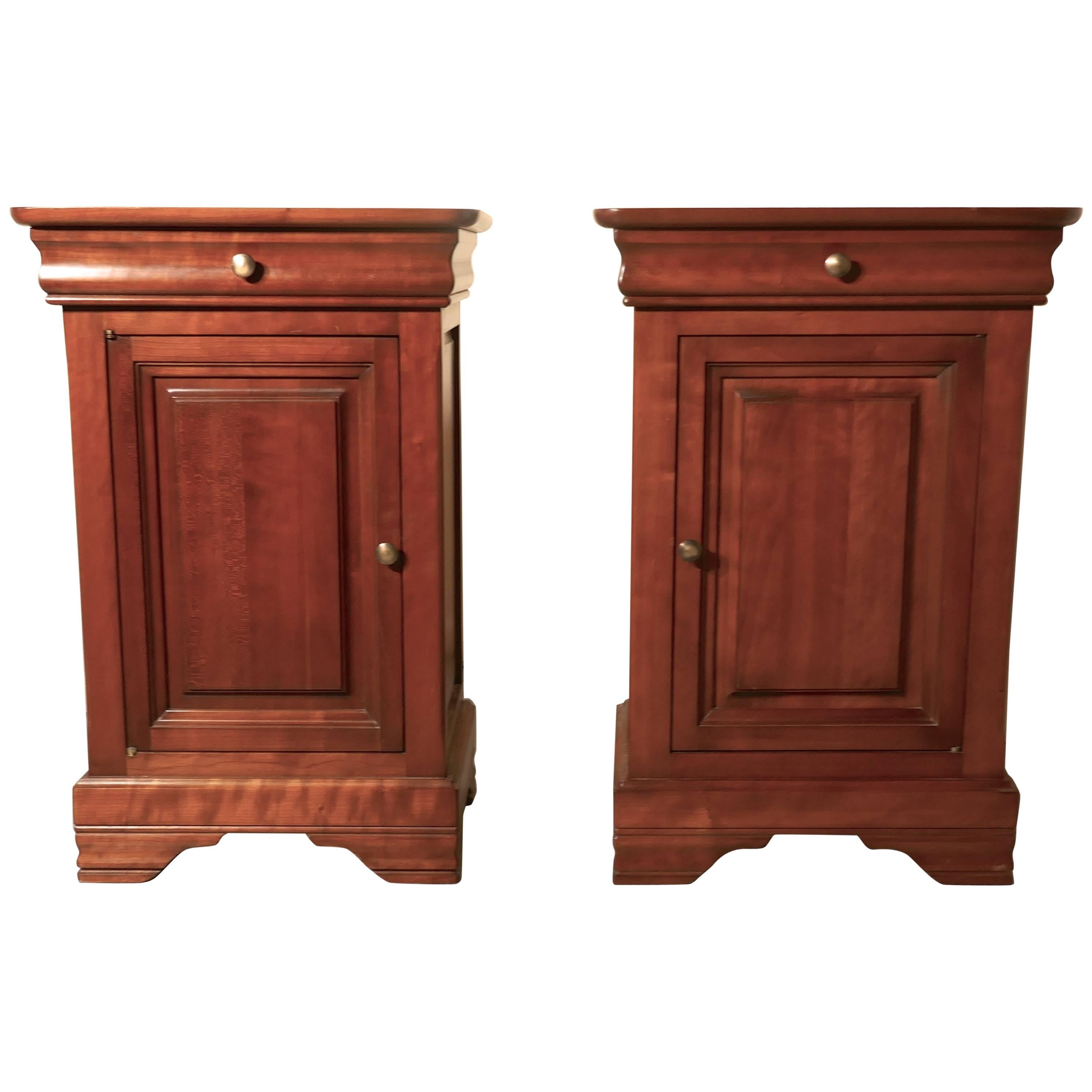 Pair of French Cherrywood Bedside Cupboards or Night Tables