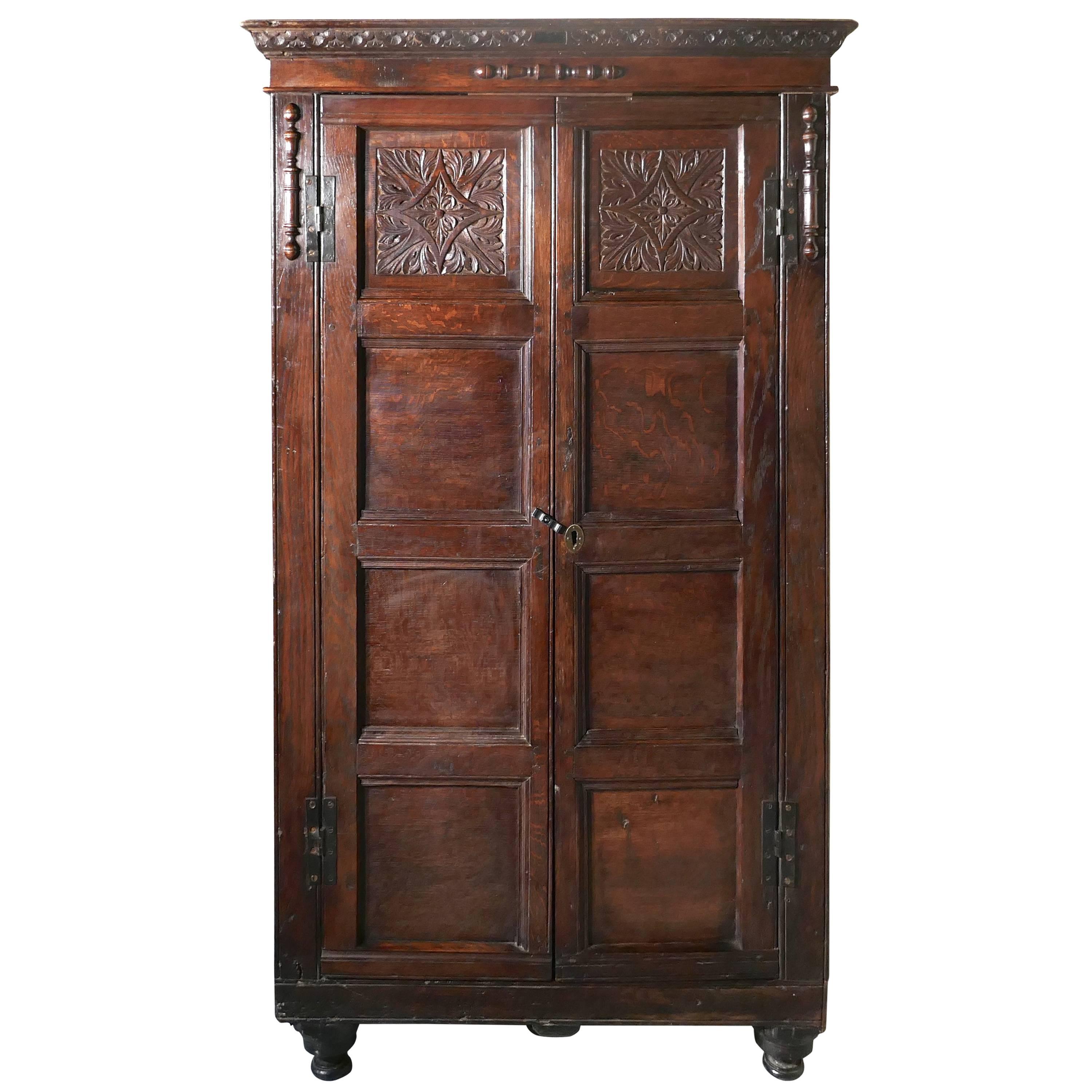 17th Century Carved Oak Cupboard or Wardrobe