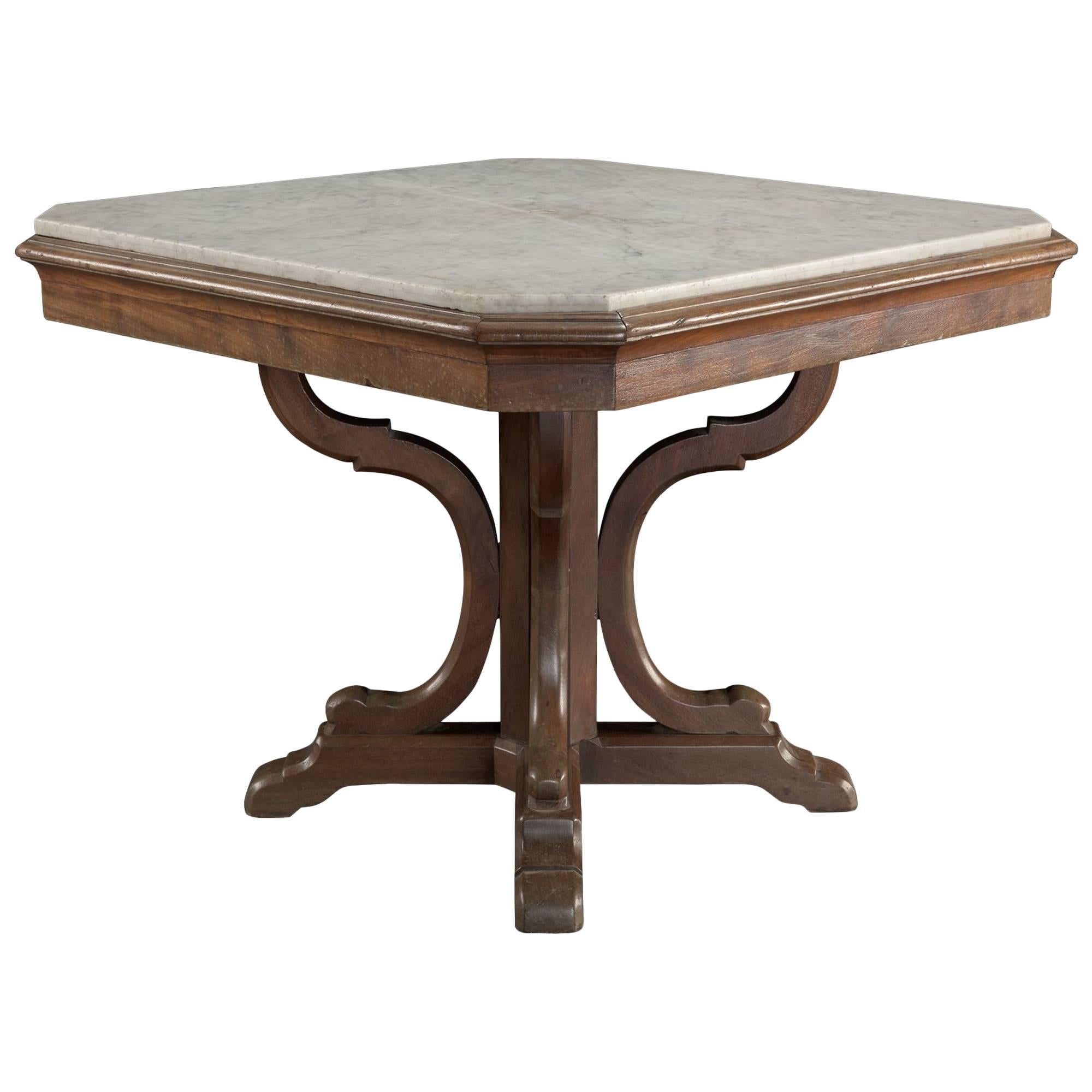 Walnut and Carrara Marble Centre Table, circa 1870