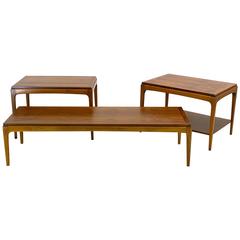 Three-Piece Living Suite of Tables by Lane in Walnut, 1966