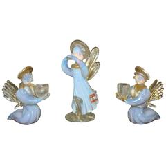 Set of Three Murano Seguso Glass Candleholder Angles