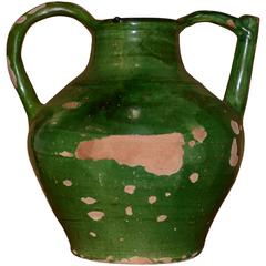 19th Century French Green Glazed Cruche or Pitcher