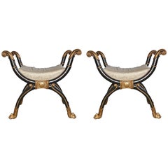 Pair of Empire-Style Hand-Carved Wood Stool