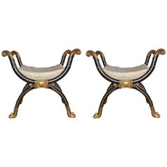 Pair of Empire-Style Hand-Carved Wood Stool 2