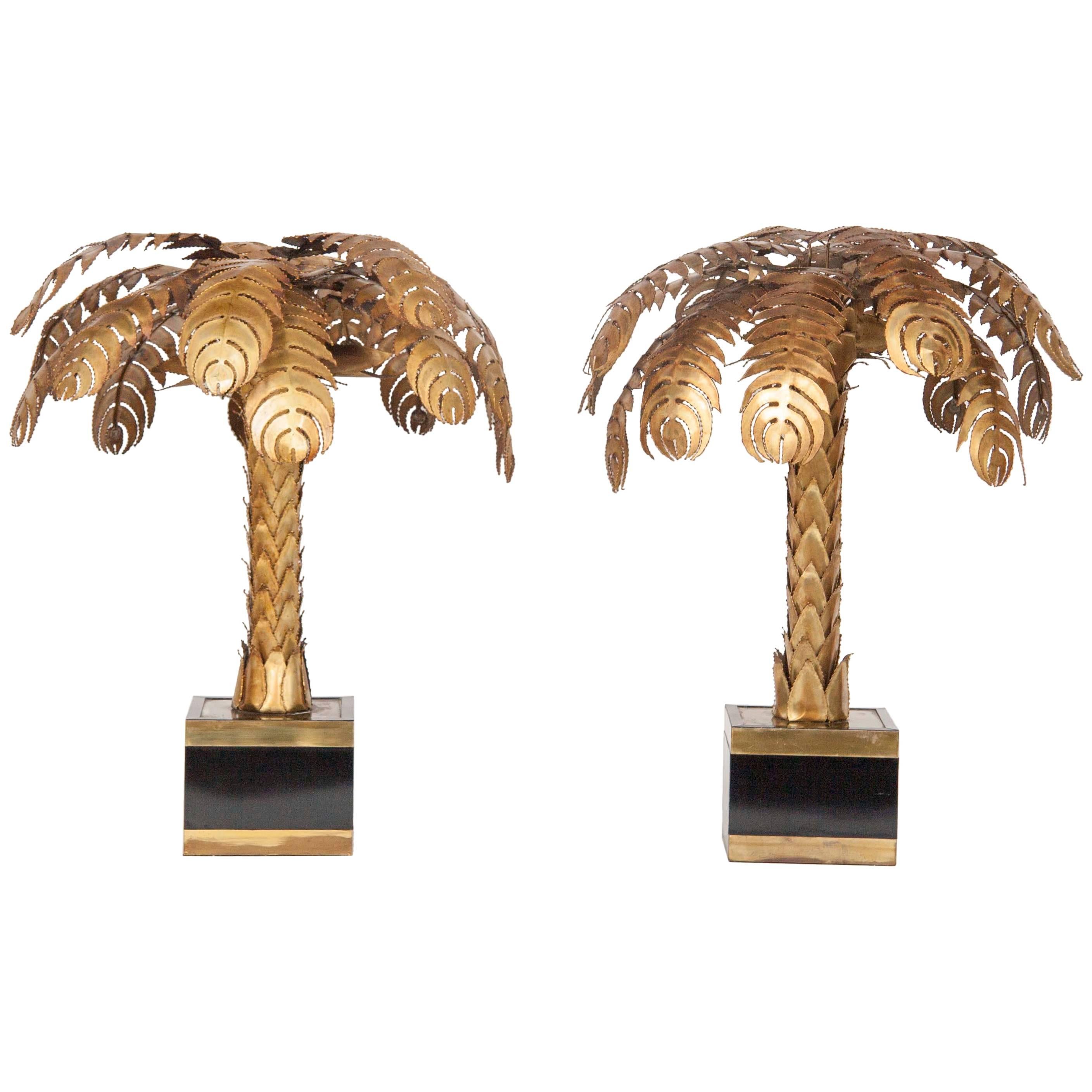 Matched Pair of Maison Jansen Palm Tree Lamps