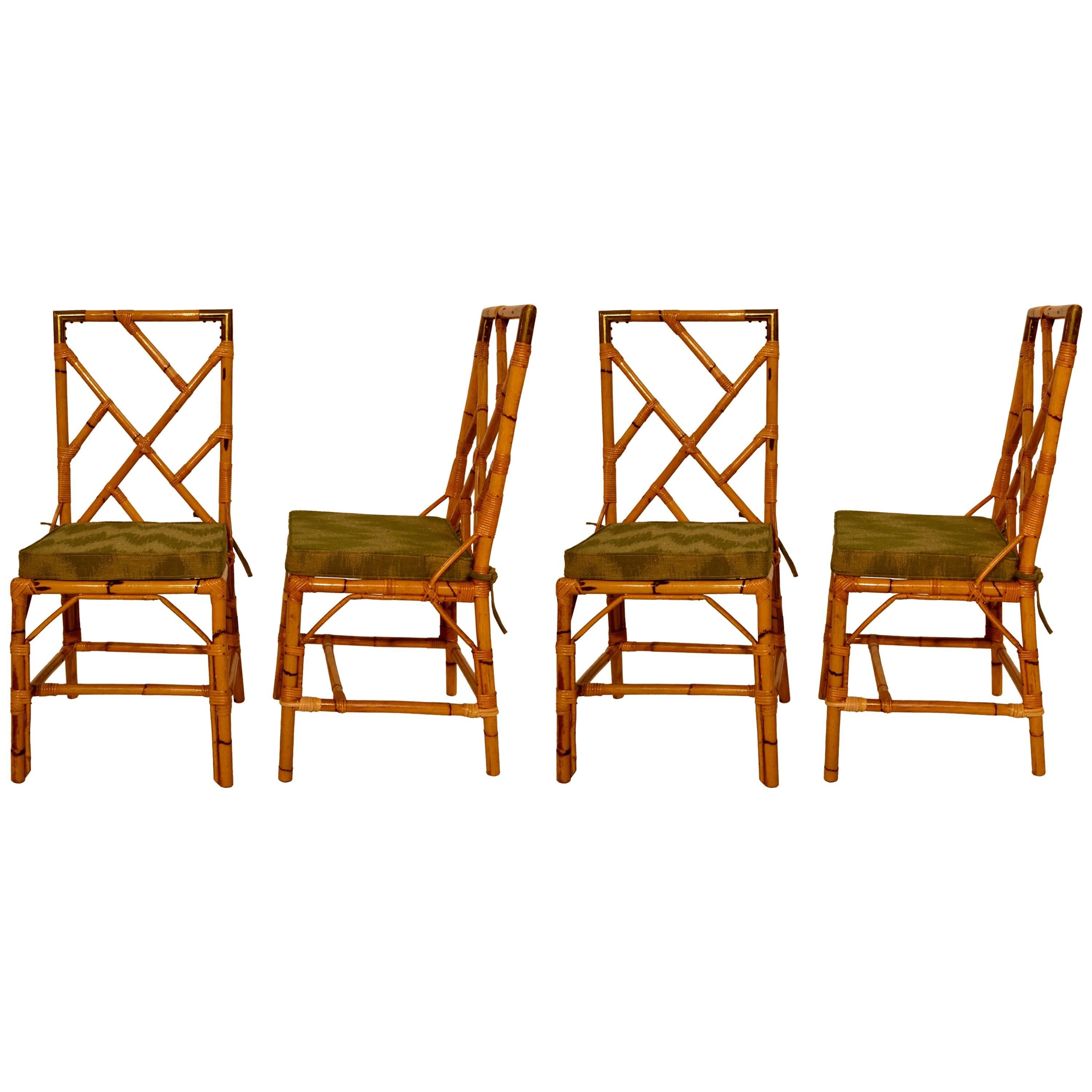 Four Chairs in Bamboo and Brass Details