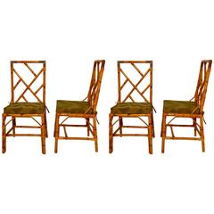 Four Chairs in Bamboo and Brass Details
