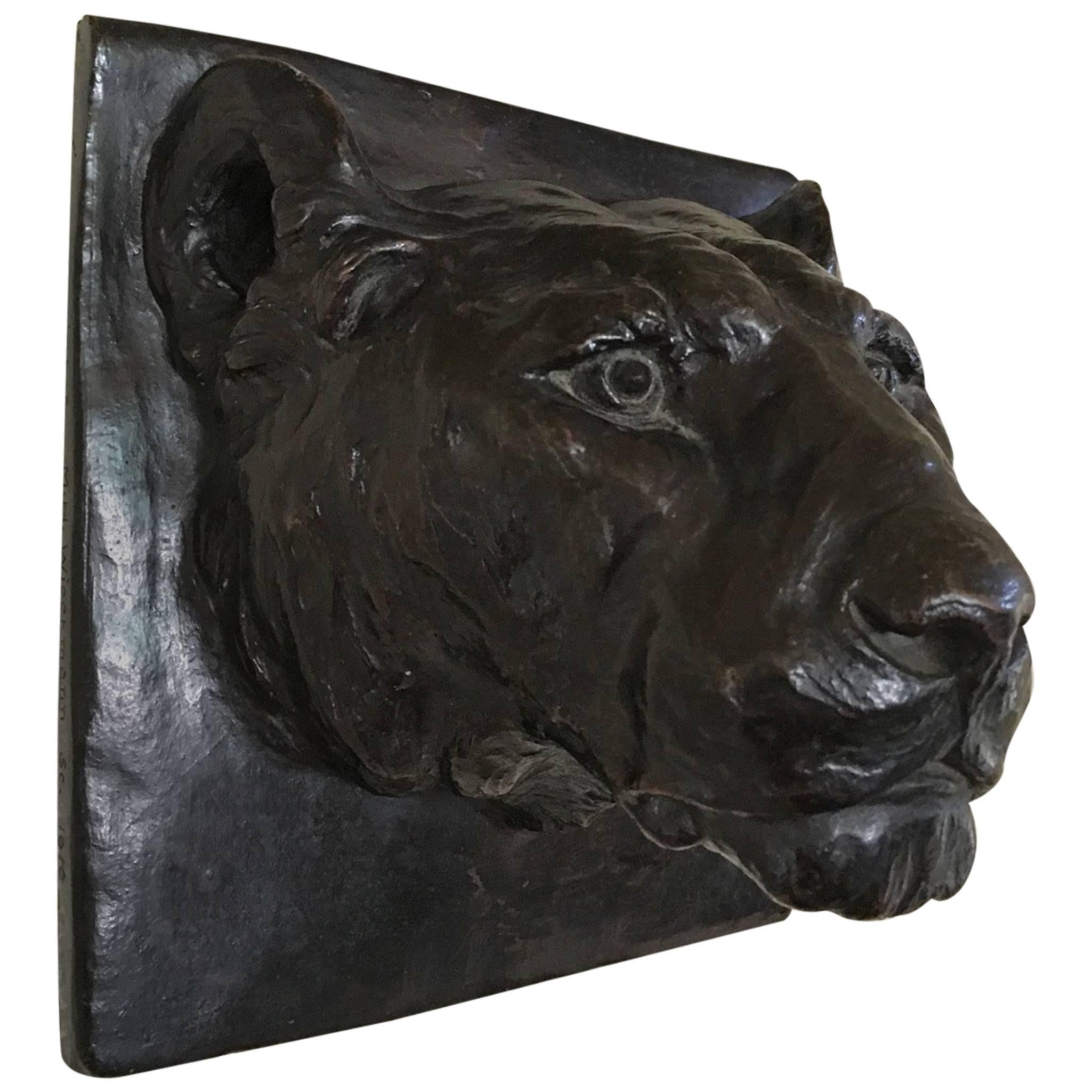 Solid Bronze Wall Sculpture of Panther by Margaret H. Wiechmann and Gorham Co For Sale