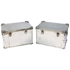 Pair of German Luggage Trunks of Polished Aluminum 1