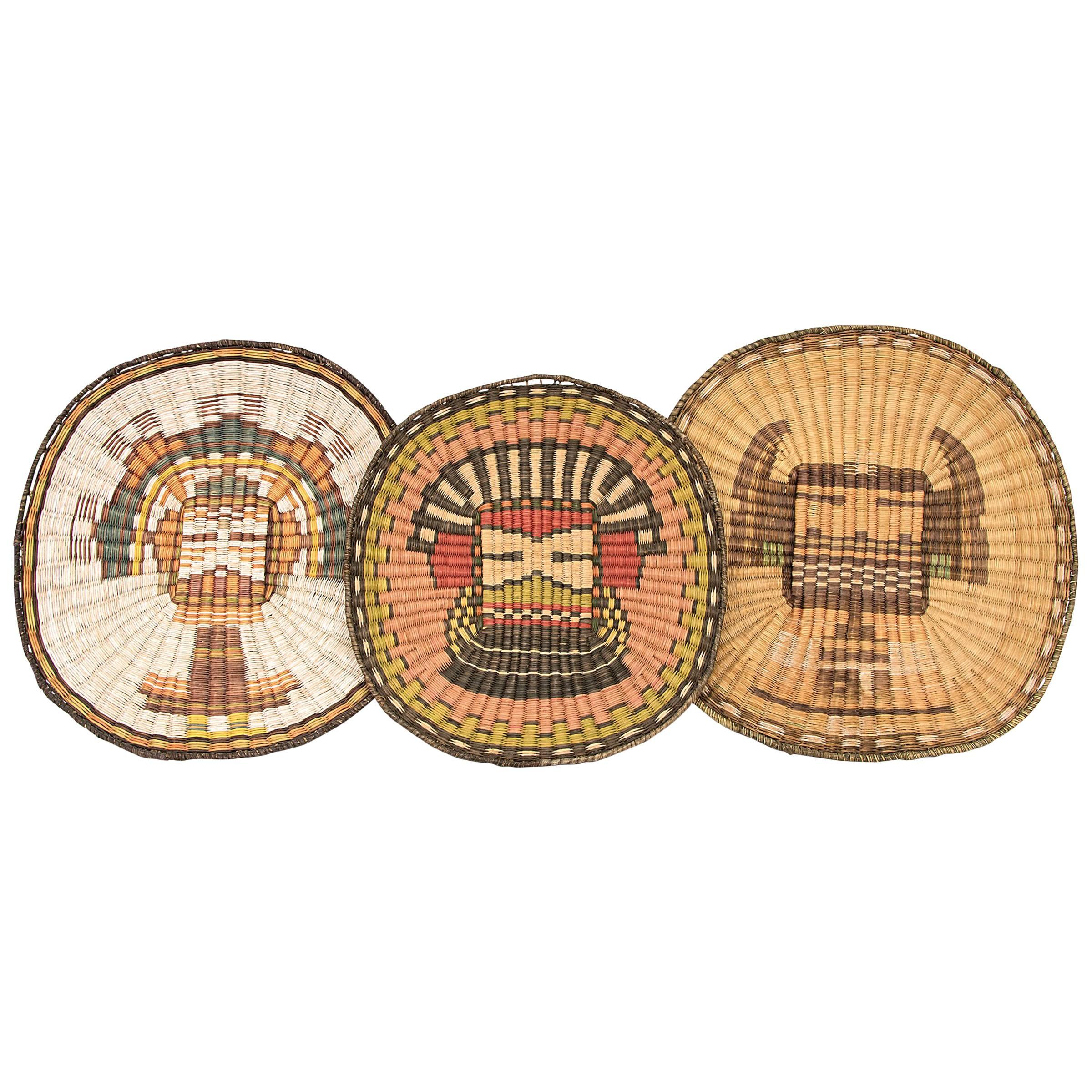 Collection of Vintage Three Pictorial Hopi Wicker Plaques