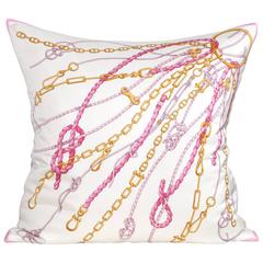 Large Gold Pink Vintage Nautical Gucci Silk Scarf, Irish Linen Cushion Pillow