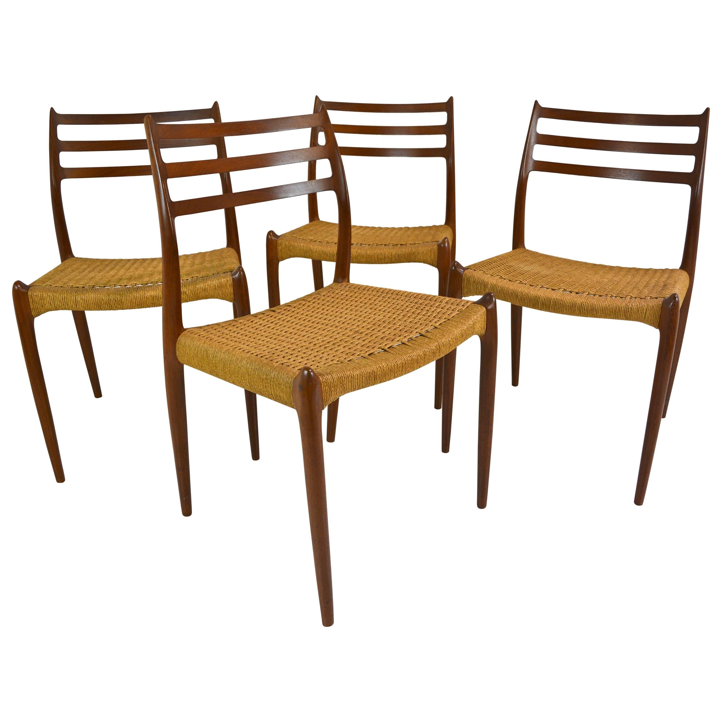 Set of Four Danish Teak Dining Chairs, Model #78 by N Ø Møller for J L Møller