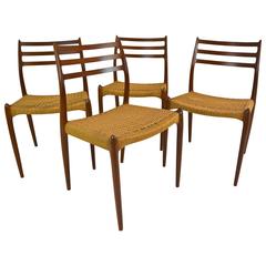 Set of Four Danish Teak Dining Chairs, Model #78 by N Ø Møller for J L Møller