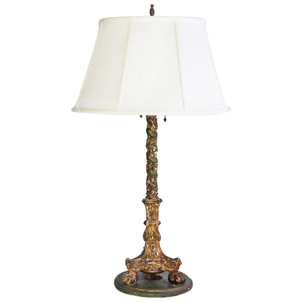 Antique Three-Footed Italian Lamp with Shade For Sale