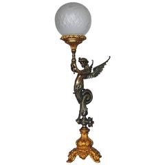 Antique Late 19th Century Empire Style Figural Table Lamp Candelabra with Gilt Accents