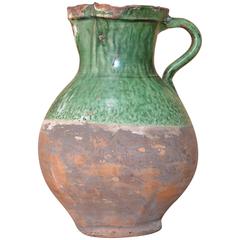 19th Century French Green Glazed Pichet / Pitcher