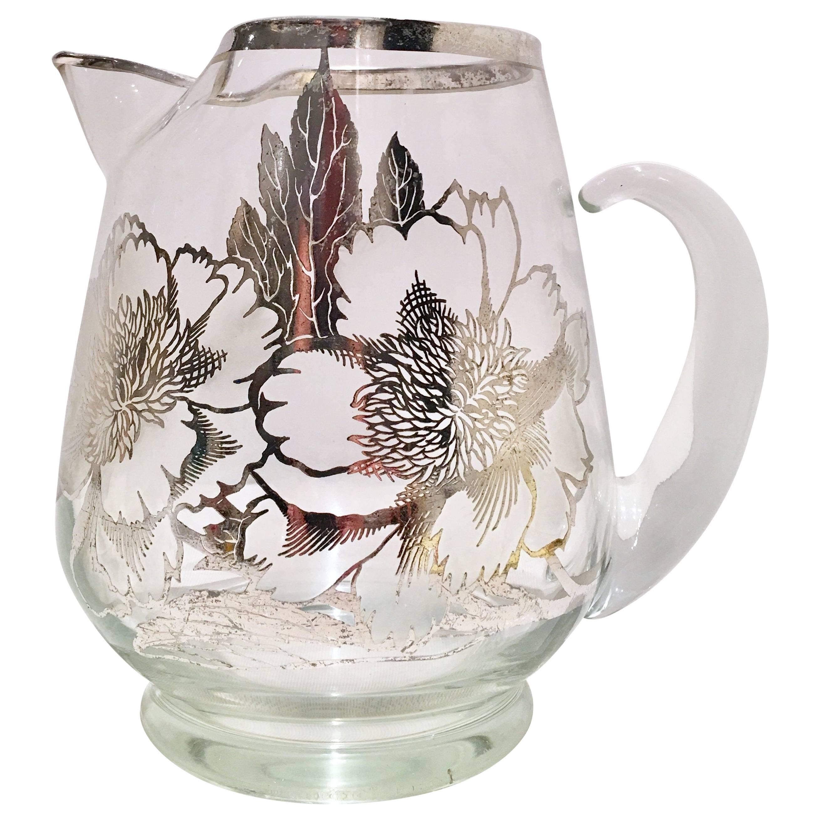20th Century Dorothy Thorpe Sterling Silver Overlay Floral Pitcher For Sale