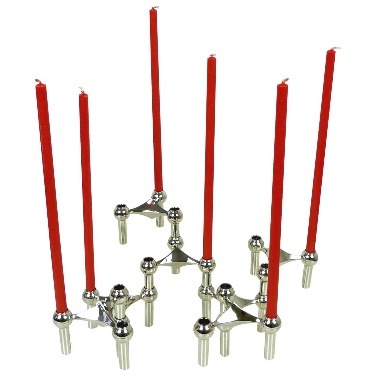 S22 Candlestick Holders with Table Candles from Fritz Nagel, Germany, 1960s For Sale
