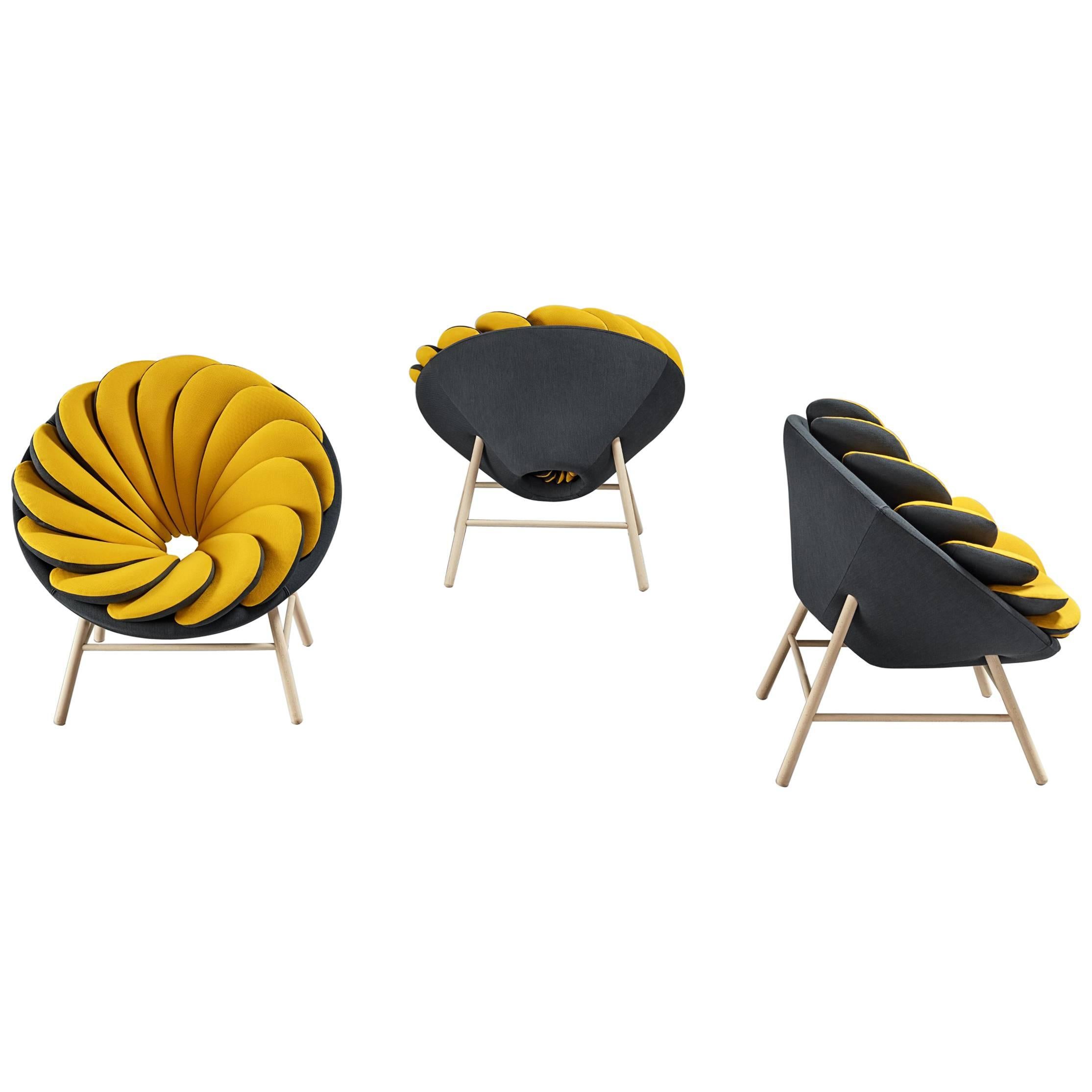 Pair of Yellow and White Quetzal Armchairs, Marc Venot