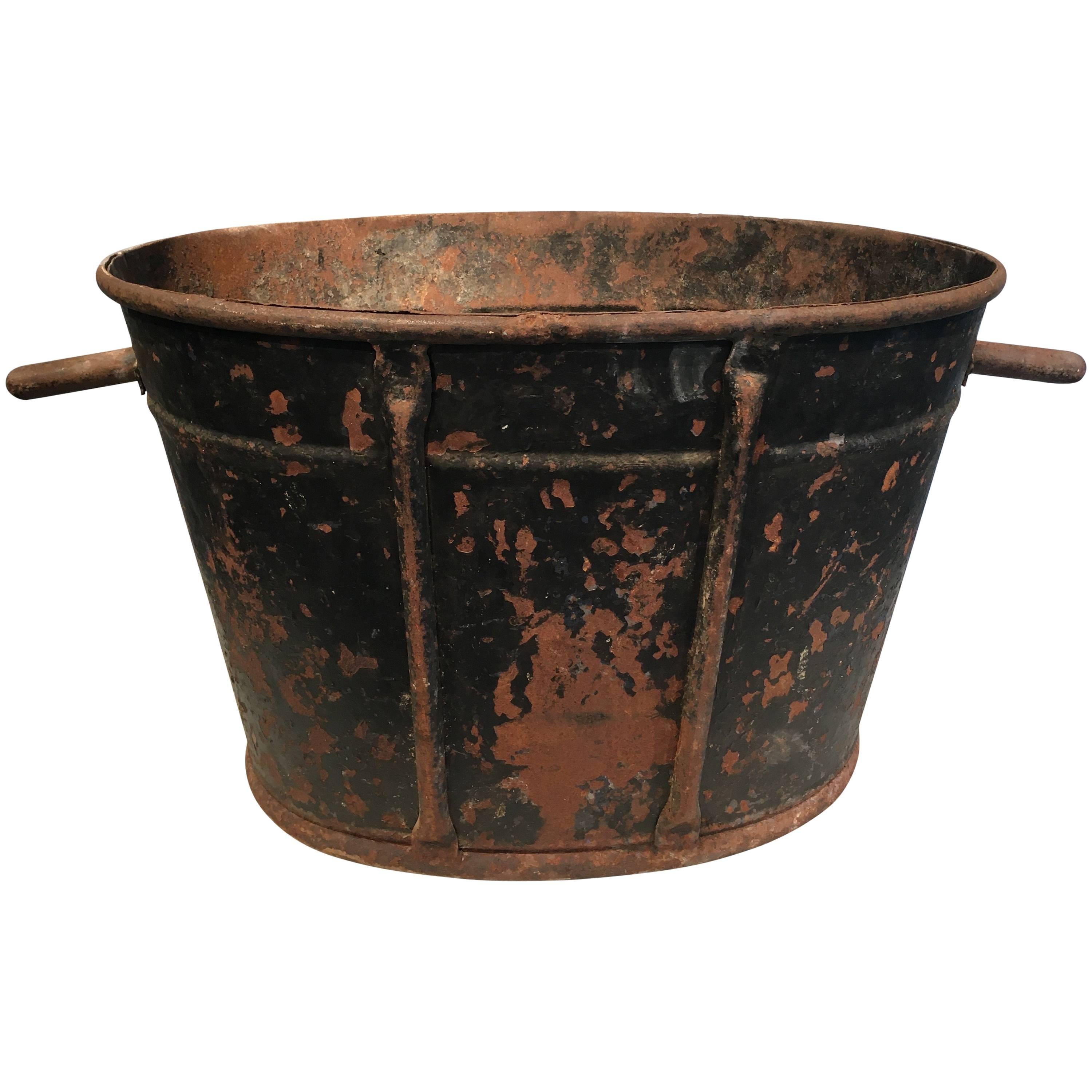 Large French Tole Grape-Picker's Bucket Marked "DB"