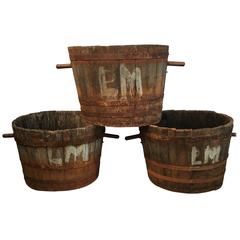 Antique Pair of French Wooden Grape-Picker's Tubs/Planters