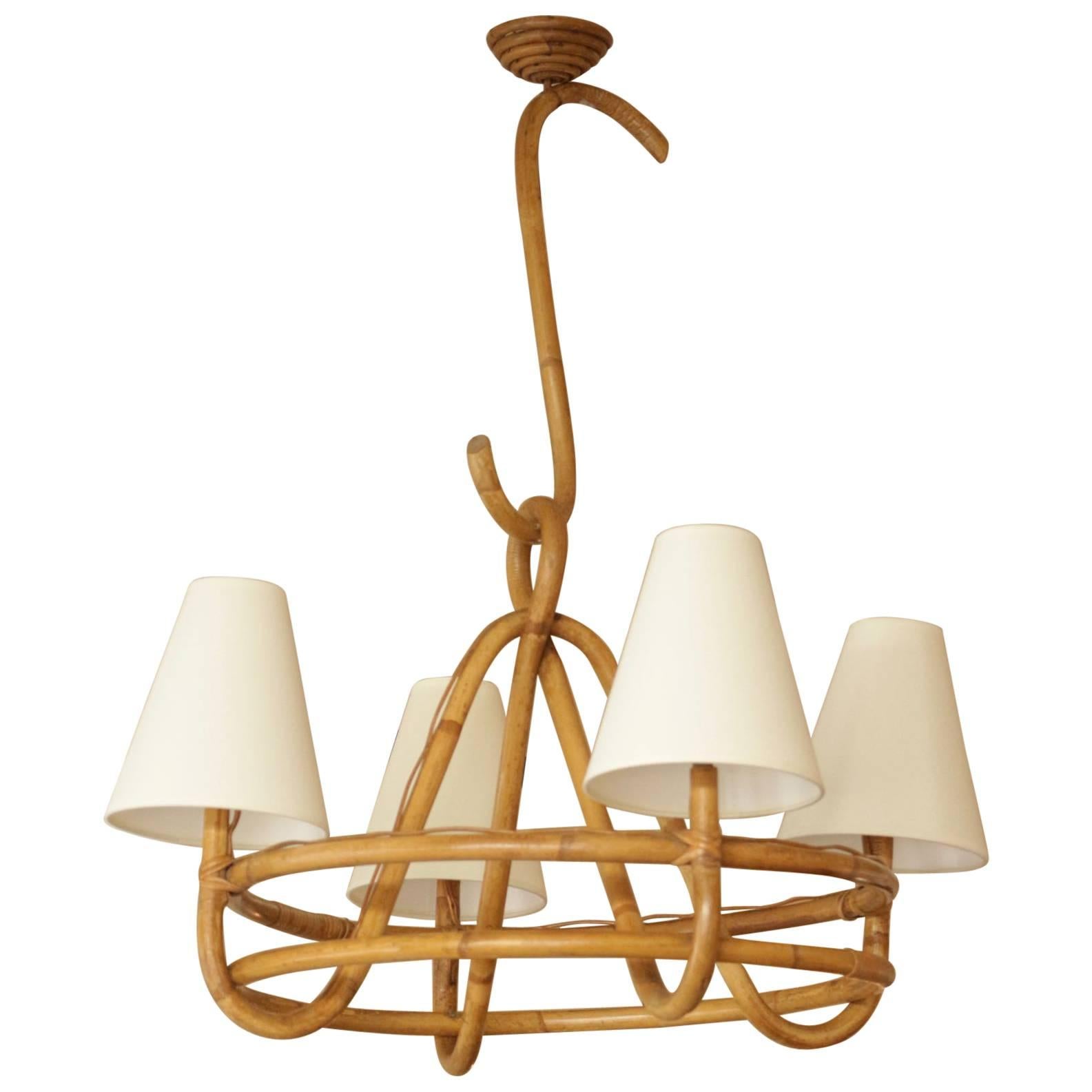 1950s Rattan Chandelier Attributed to Louis Sognot
