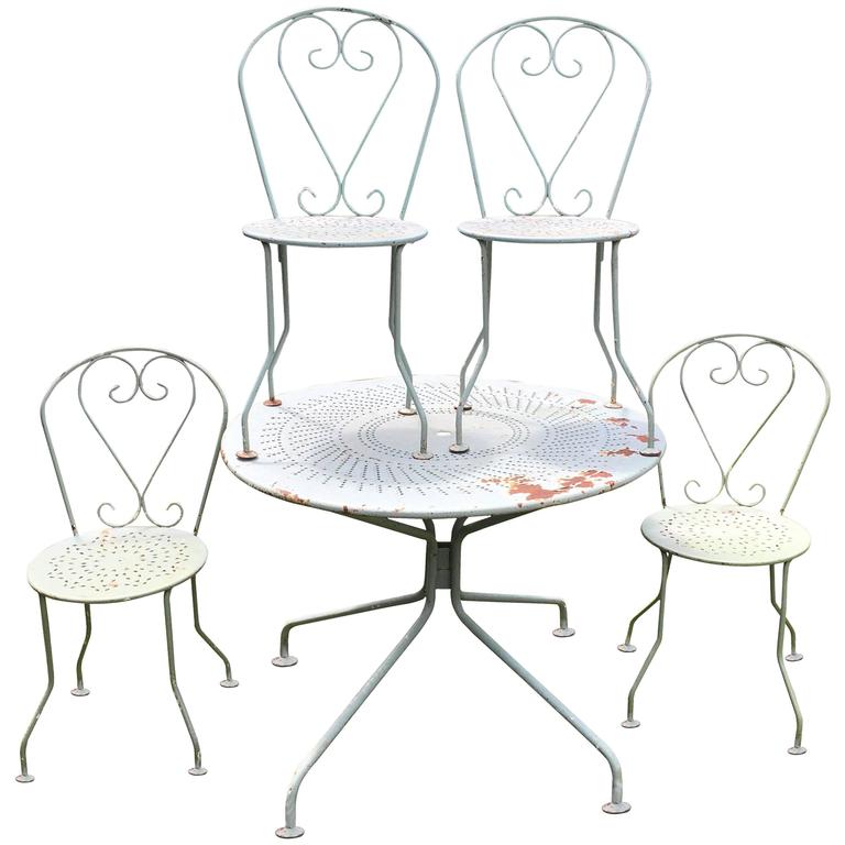 French Wrought Iron Garden Dining Set for Four at 1stDibs