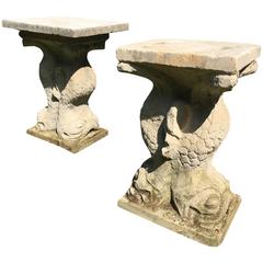 French Carved Limestone Dolphin Side Table or Table Base