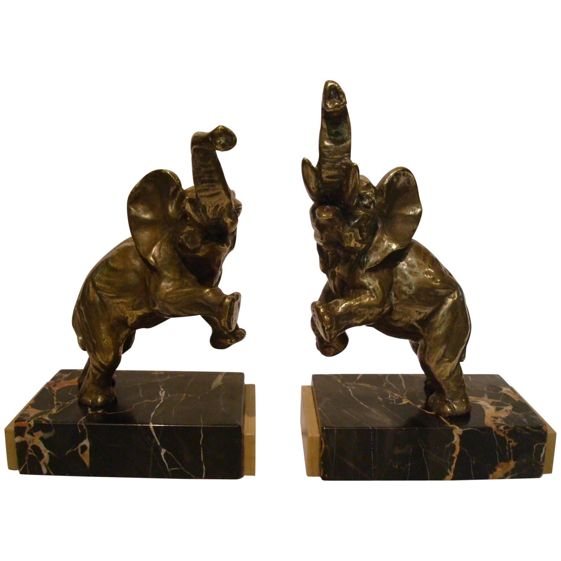 Art Deco Pair of Elephant Bookends, L. Fontinelle, France, 1930