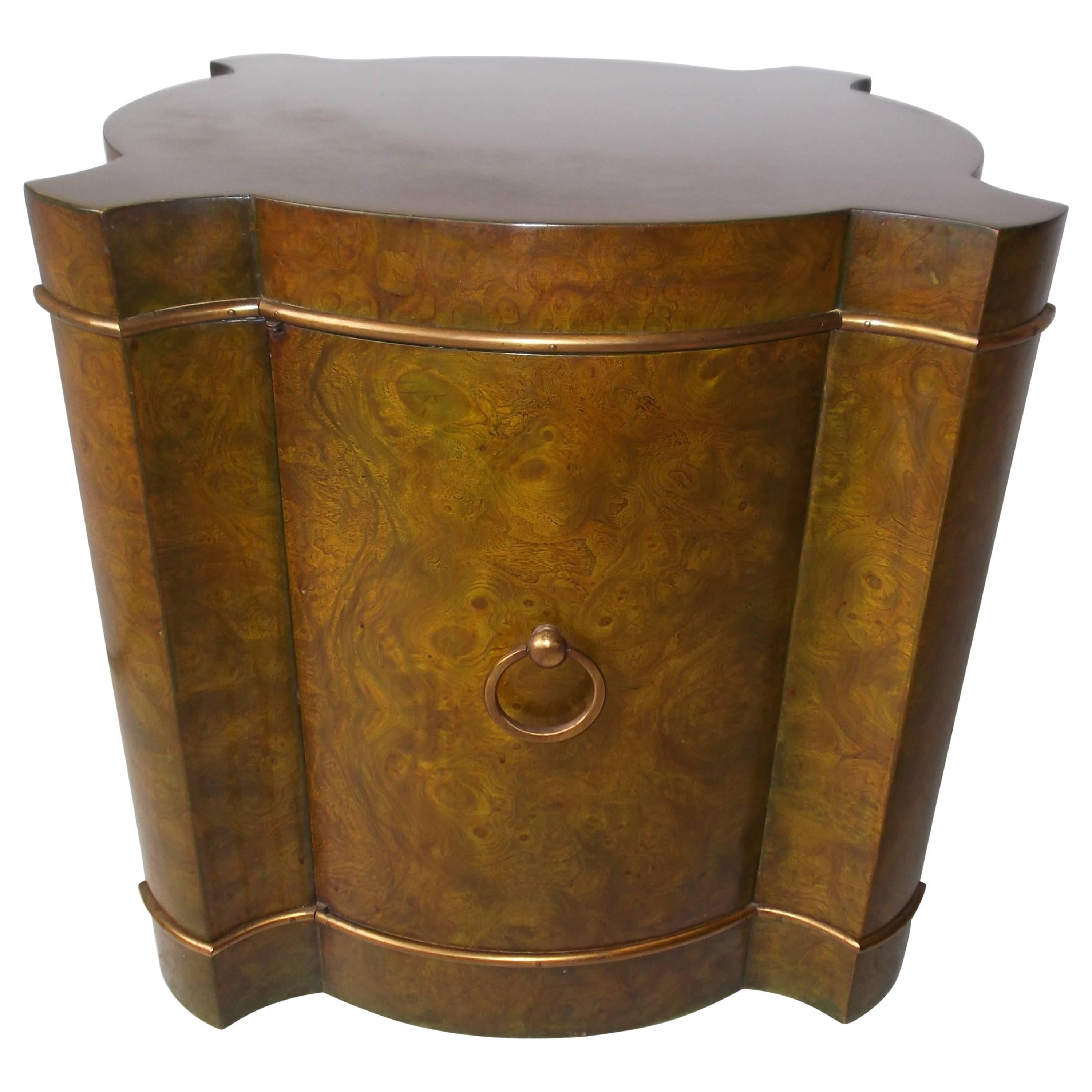 Mastercraft Burl Quatrefoil Drum Table For Sale