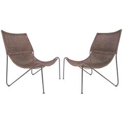 Vintage Pair of Scoop Form Wicker Lounge Chairs in the Manner of Van Keppel and Green