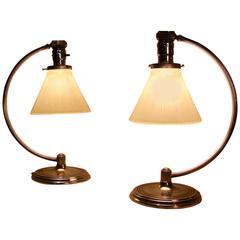 Pair of Chase Machine Age Art Deco Chrome and Glass Table Lamps, circa 1930s