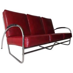 Royal Metal Chrome Three-Seat Art Deco Sofa with Original Cushions