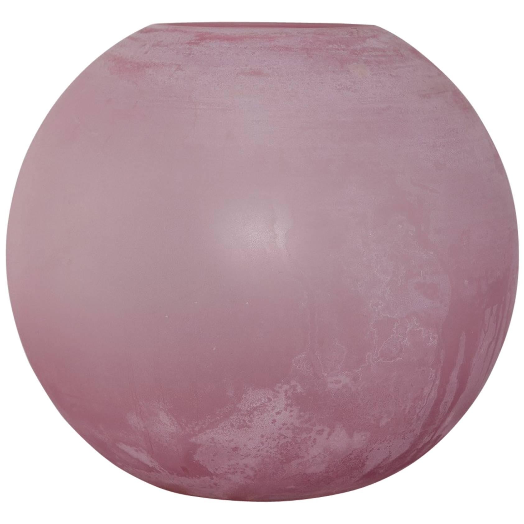 Large Pink Murano "Scavo" Glass Vase by Cenedese