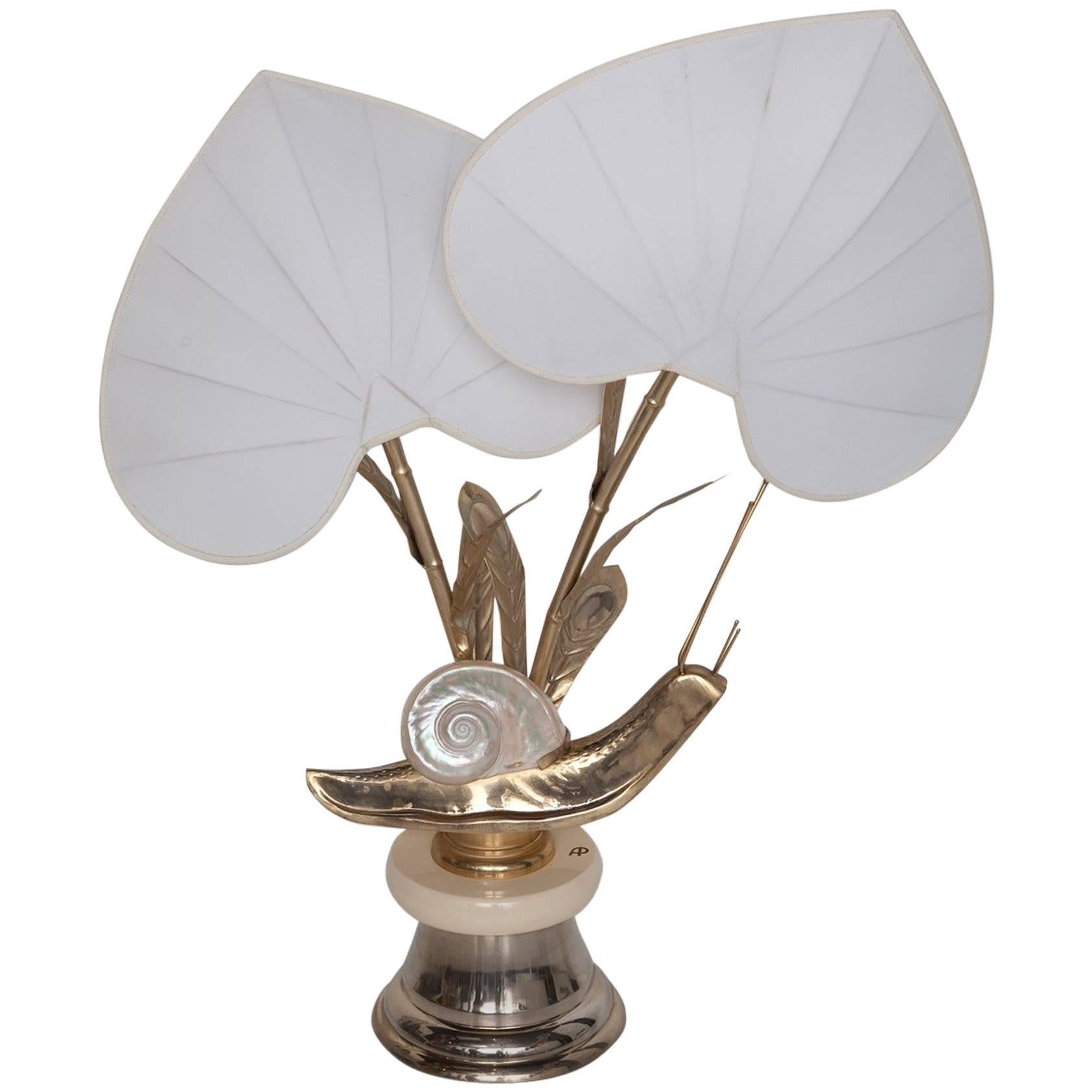 Monumental Brass Snail Table Lamp by Antonio Pavia