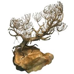 Beautiful and Rare Sculpture of a Tree on a Stone Base Signed Curtis Jere