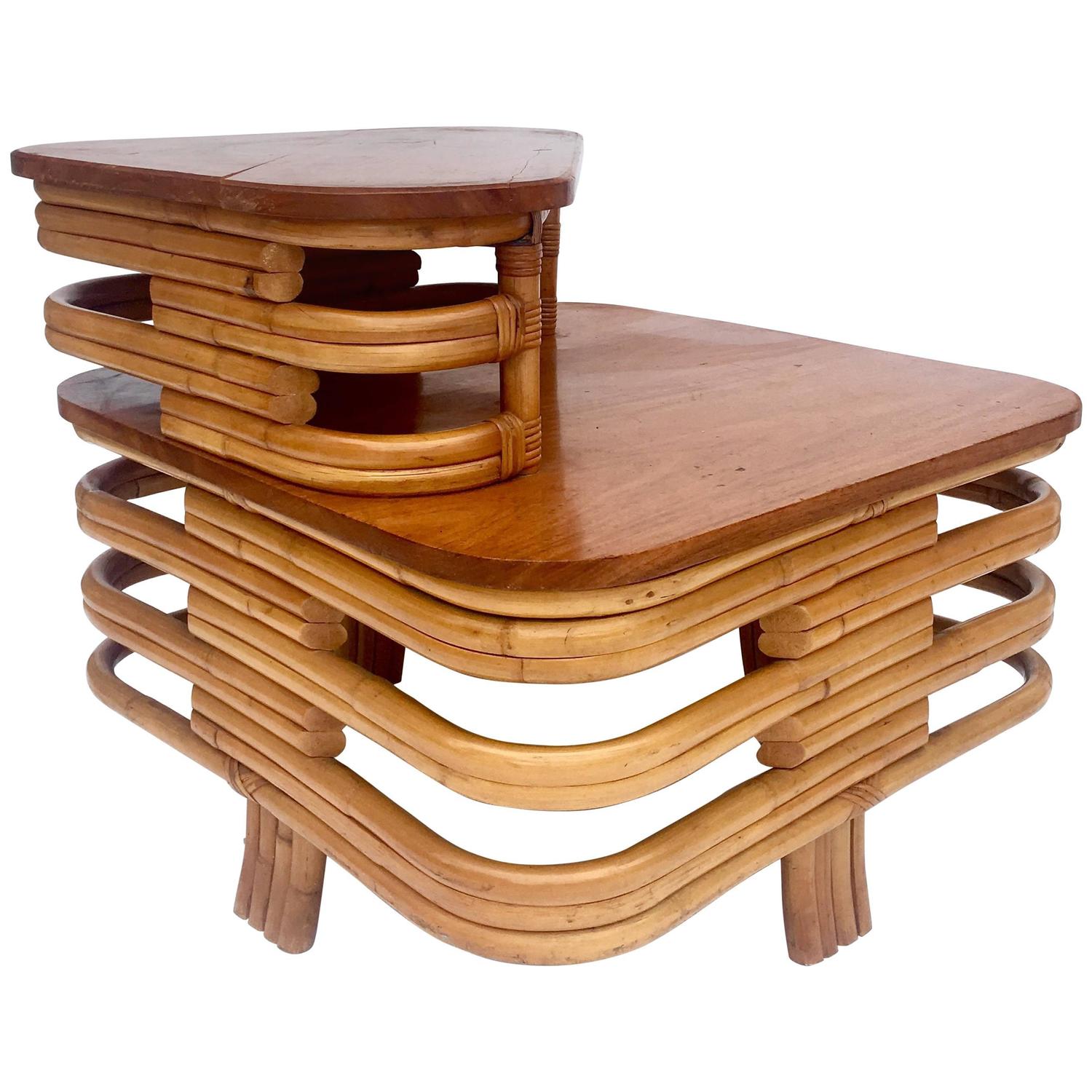 Paul Frankl Furniture Rattan Tables Chairs More 231 For Art Deco Paul Frankl Rattan Bent Leg Mahogany Top Two Tier Table