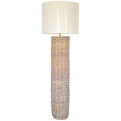 Midcentury Woven Rattan Cylinder Form Floor Lamp