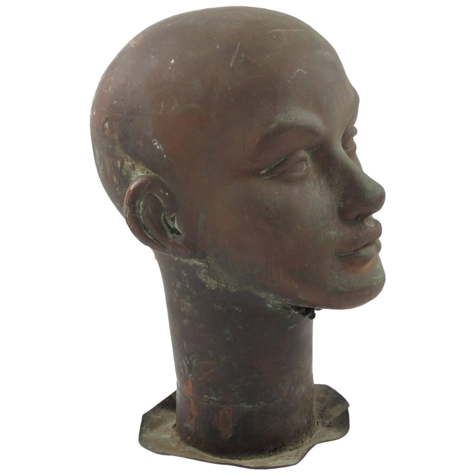 French Industrial Copper Doll or Model Head Factory Mold for Curiosity Cabinet