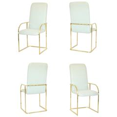 Set of Four Postmodern DIA Brass Framed Armchairs/Games Chairs
