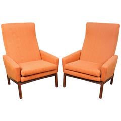 Pair of Danish Mid-Century Modern Tall Back Lounge Chairs