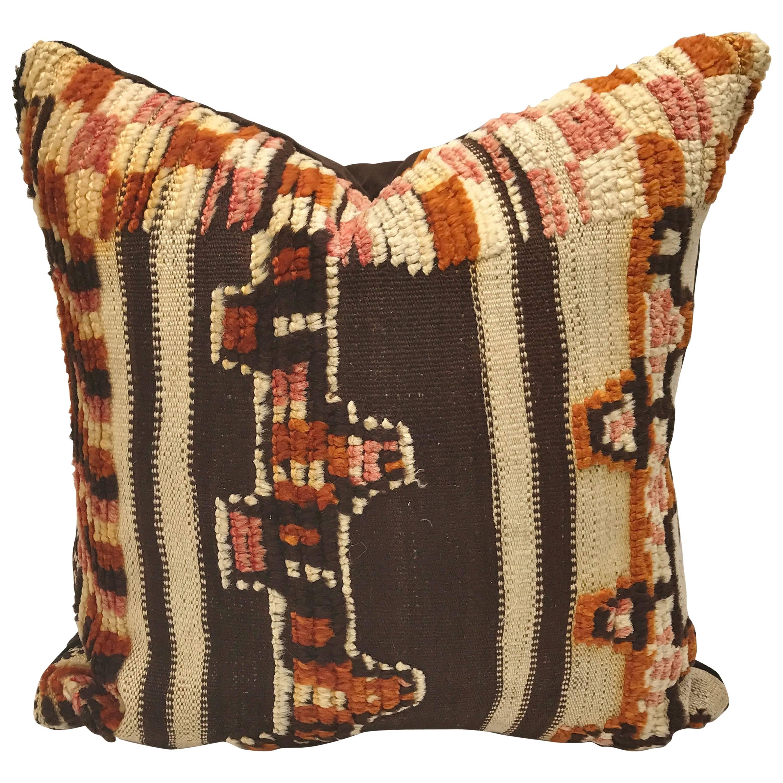 Custom Pillow Cut from a Vintage Hand Loomed Wool Moroccan Rug For Sale